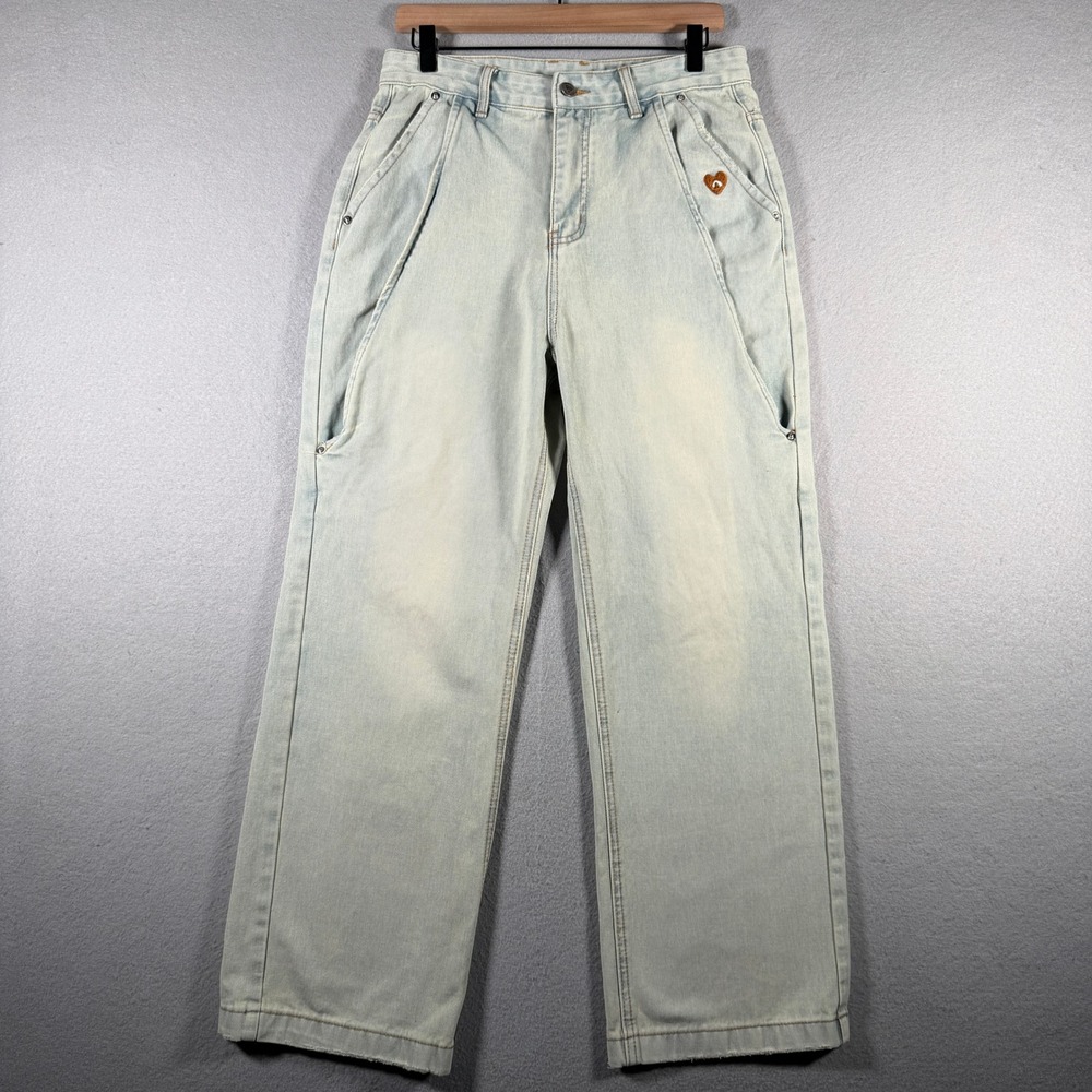Aelfric Eden Women Light Wash Wide Leg Heart Embroidered Jeans Size 30